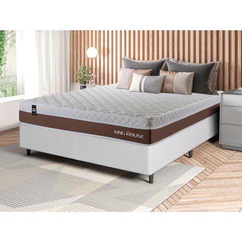 Conjunto Cama Box c/ Molas Ensacadas Venice Marrom Casal 138x188x60