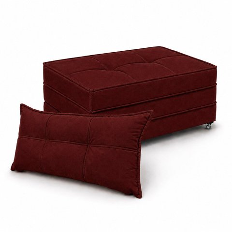 Puff Cama Dobravel 90cm Solteiro com Rodizios e Almofada Cor: Suede Bordô