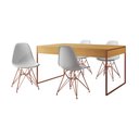 Ver imagem 2 de Mesa Jantar Industrial Retangular Filadélfia Canela 137x90cm com 4 Cadeiras Brancas Eames Base Cobre