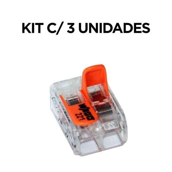 Kit com 3 Conectores de Emenda 2 Polos de 0,5 a 6 mm Linha 221 Wago - 3