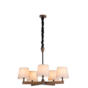 Lustre Yasmin 5 Cúpulas Algodão Cru Madeira Castanho Madelustre