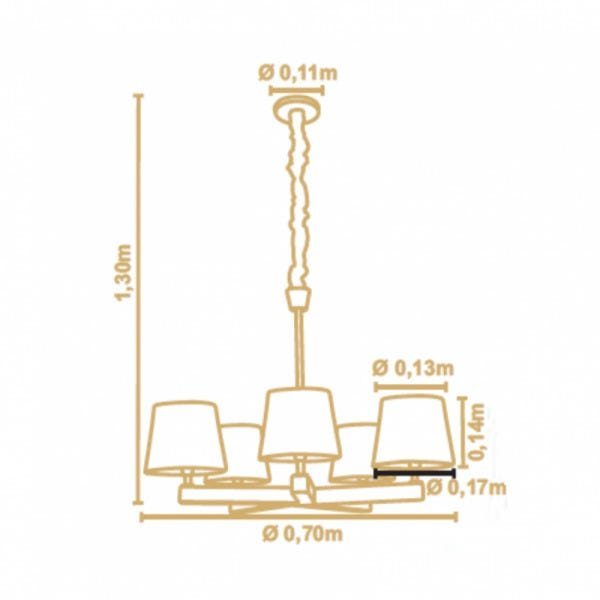 Lustre Yasmin 5 Cúpulas Algodão Cru Madeira Castanho Madelustre - 2