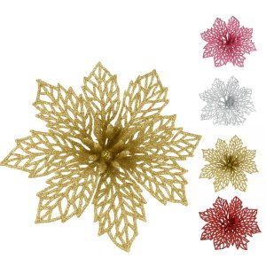 Kit C/6 Flor Dourado Enfeite Árvore de Natal Decoração Natalina Luxo