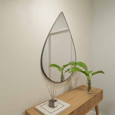 Espelho Orgânico 115cm X 70cm E12 Moldura Couro Preto Luxo Lançamento Quarto
