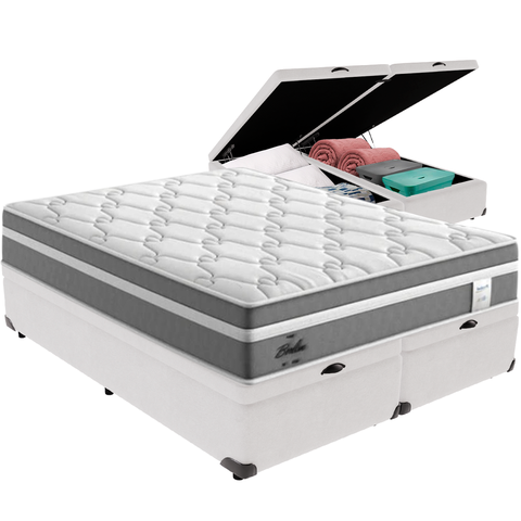 Cama Box Baú e Colchão Berlim Molas Ensacadas Queen Probel: Branco