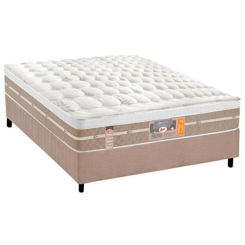 Cama Box Casal: Colchão Molas Pocket Ensacadas Castor Silver Star Air + Base Crc Suede Clean (