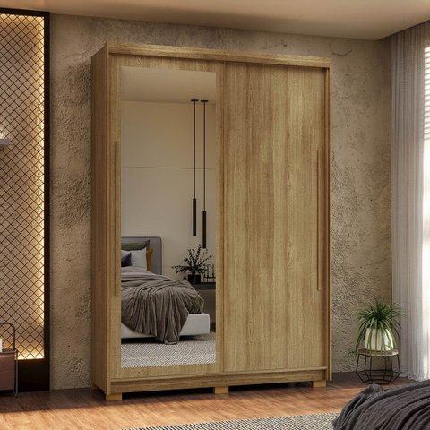Guarda Roupa Inter - 2 Portas Correr 3 Gavetas - com Espelho - 100 Mdf - Vl:nature