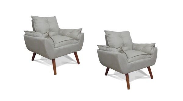 Kit 2 Poltronas Decorativas Opala Bege Suede - Kadecor Interiores - 1