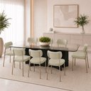 Ver imagem 1 de Kit 8 Cadeiras Sala de Jantar Lisa Pés Champanhe Linho Bege m² - Monari Design