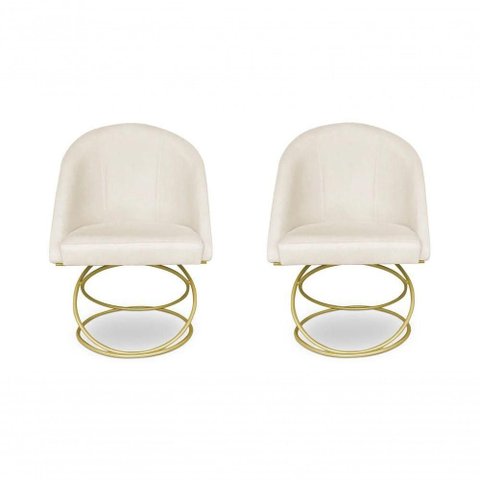 Kit 2 Cadeira de Jantar Luxo Base de Metal Dourado Sala Esritório Recepção Suede Veludo Porcelana