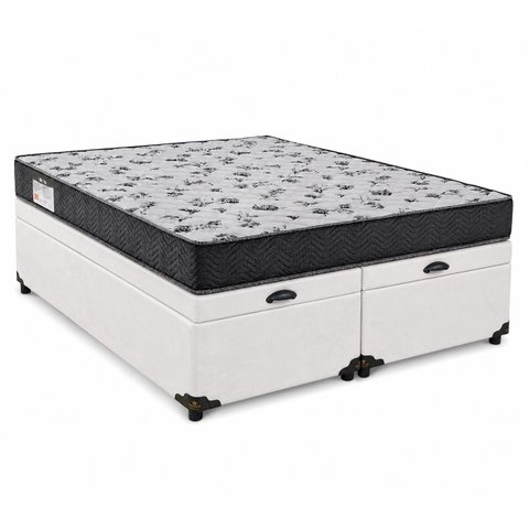 Cama Box Baú Casal Bipartido Blindado Linhão Branco + Colchão Casal de Espuma - Ortobom ISO 100