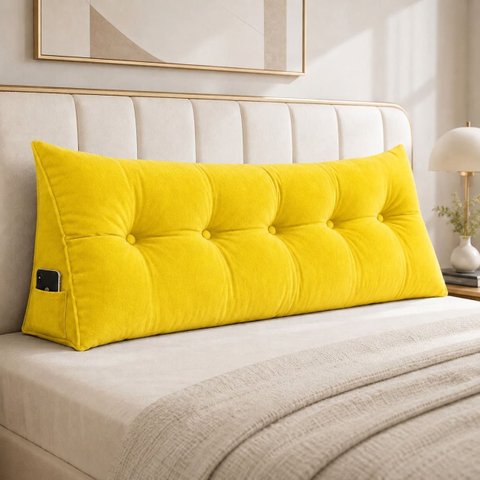 Almofada de Cabeceira Retangular Mel 160cm Suede Apoio Conforto com Bolso Lateral