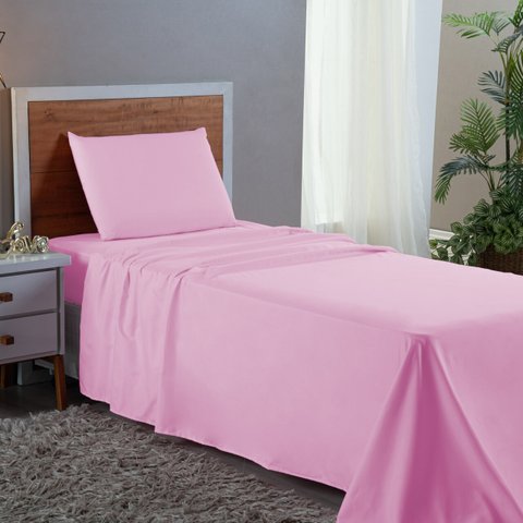 Conjunto Lençol Solteiro Aveludado 400 Fios 3 Peças Cama Box e Infantil:rosa