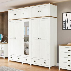 Guarda-roupa Topázio Bipartido 10 Portas 3 Gavetas Madeira Pinus Branco/freijó - Finestra