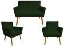 Ver imagem 1 de Kit Namoradeira + 2 Poltronas Decorativa Onix Suede Verde Pés Madeira Ms Decor