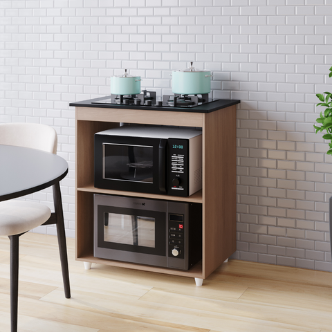 Balcão para Cooktop 4 Bocas Lara com 2 Nicho para Forno e Microondas - Savana
