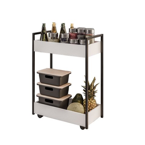 Carrinho Gourmet Auxiliar para Cozinha 2 Prateleiras Noah Branco/preto M13 - D’Rossi