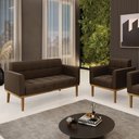 Ver imagem 1 de Conjunto Poltrona e Namoradeira Decorativas Karen Pés Fixo em Madeira Castanho Suede Marrom 19 - Gra