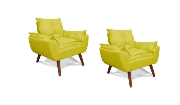 Kit 2 Poltronas Cadeiras Opala Amarelo Suede - Kadecor Interiores - 1