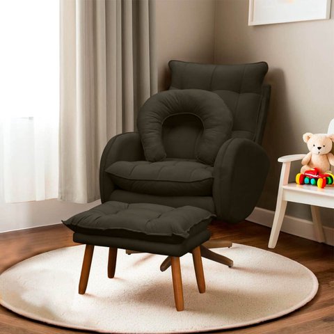 Kit Poltrona de Amamentação Base Giratória Balanço e Puff Angra Veludo - Sofa Store:Veludo Marrom