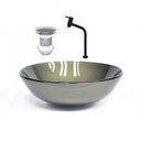 Ver imagem 1 de CUBA DE VIDRO REDONDA 42CM OURO ENVELHECIDO + VALVULA + TORNEIRA PRETA