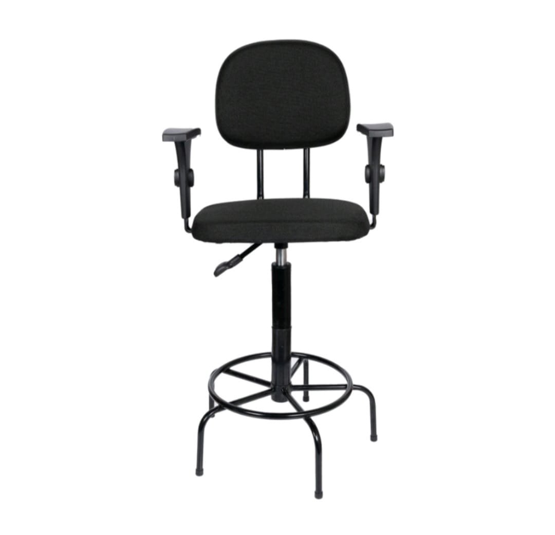Cadeira Caixa Alta com Braço - L Duplo - Regulagem de Altura - Base de Ferro Fixa Tecido Preto - 1