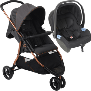 Carrinho de Bebe com Bebe Conforto Burigotto Cr3 Gray Cobre