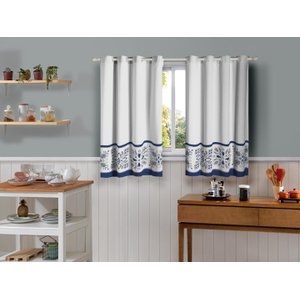 Cortina De Cozinha Tecido Linhão 3,00m x 1,30m Azuleijo Azul