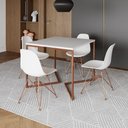 Ver imagem 1 de Mesa Jantar Industrial Quadrada 90Cm Branca Base Cobre V Com 4 Cadeiras Brancas Pés Cob Cor: Branco