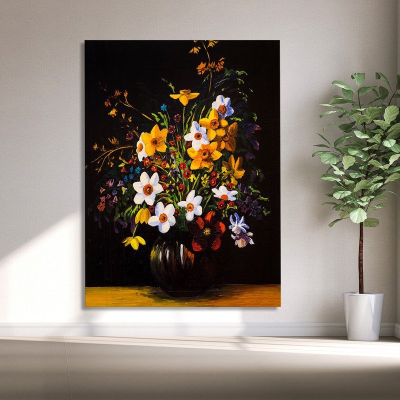 Quadro Decorativo Tela Canvas Folhas e Flores sobre a Mesa - 150x80 Cm - 4