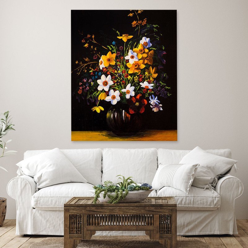 Quadro Decorativo Tela Canvas Folhas e Flores sobre a Mesa - 150x80 Cm - 3