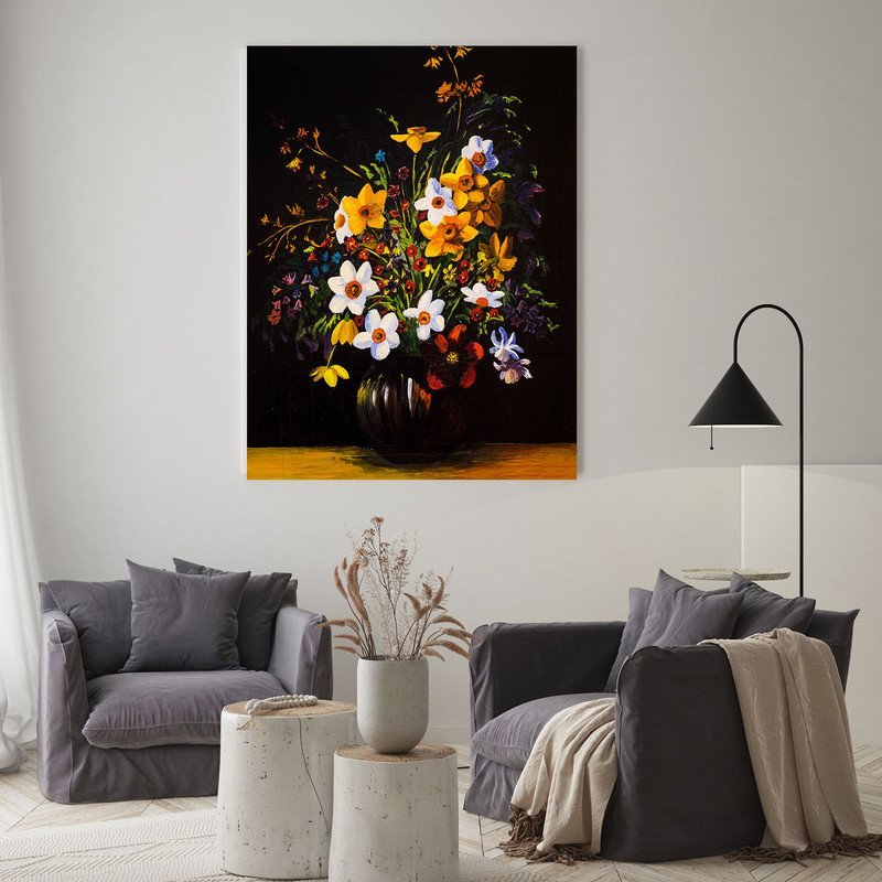 Quadro Decorativo Tela Canvas Folhas e Flores sobre a Mesa - 150x80 Cm - 2