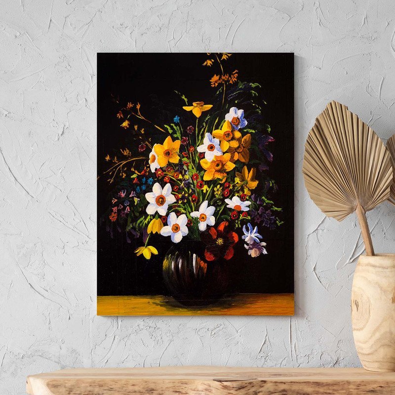 Quadro Decorativo Tela Canvas Folhas e Flores sobre a Mesa - 150x80 Cm - 1
