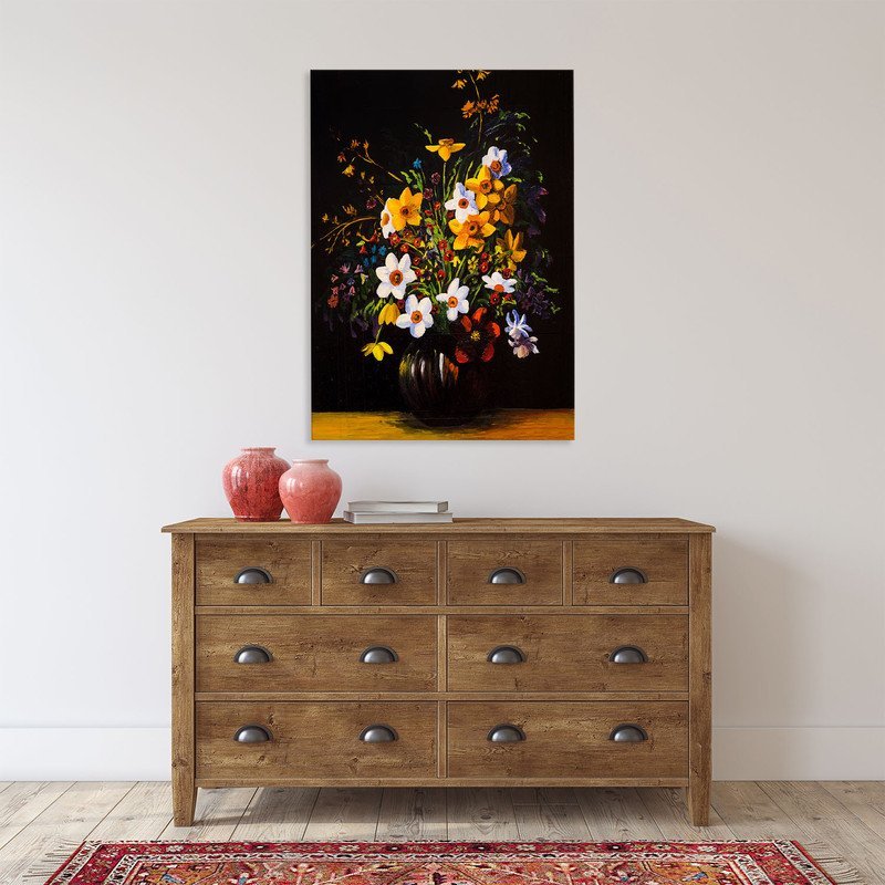 Quadro Decorativo Tela Canvas Folhas e Flores sobre a Mesa - 150x80 Cm - 5