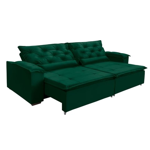 Sofá Lisboa Retratil e Reclinavel 2,32 Mts Veludo Verde