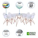 Ver imagem 2 de Conjunto Jantar Mesa Redonda Vidro Eames Eiffel 90cm com 4 Poltronas Brancas Ferro Cobre