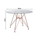 Ver imagem 5 de Conjunto Jantar Mesa Redonda Vidro Eames Eiffel 90cm com 4 Poltronas Brancas Ferro Cobre
