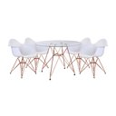 Ver imagem 1 de Conjunto Jantar Mesa Redonda Vidro Eames Eiffel 90cm com 4 Poltronas Brancas Ferro Cobre