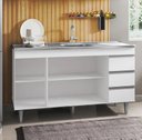 Ver imagem 2 de Gabinete Balcão Tiffany 1.50m 3 Portas 3 Gavetas S/ Tampo Cozinha Branco - Bela Móveis