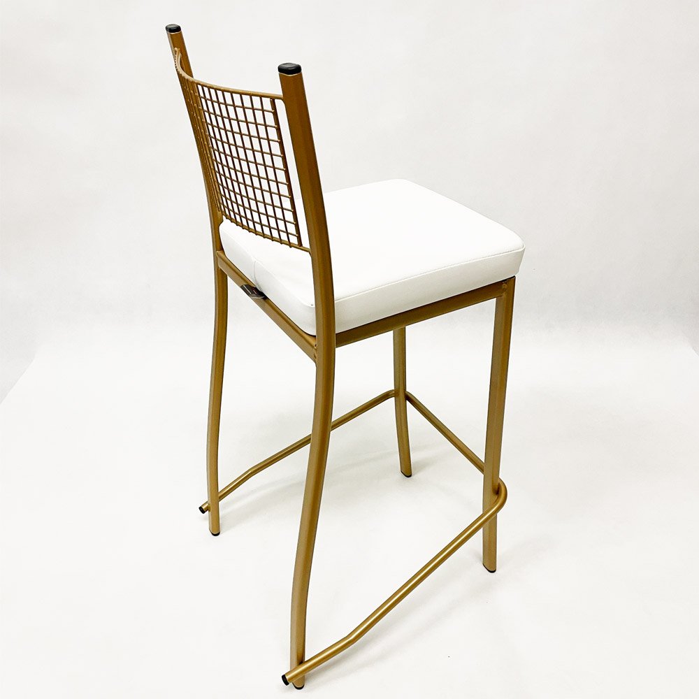 Kit 4 Peças Banqueta Média para Bancada Empilhável cor Dourado Fosco assento branco Altura 65cm - 5