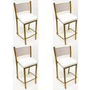 Ver imagem 1 de Kit 4 Peças Banqueta Média para Bancada Empilhável cor Dourado Fosco assento branco Altura 65cm