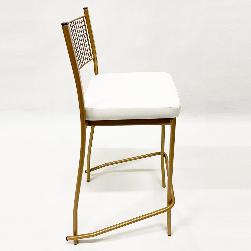 Kit 4 Peças Banqueta Média para Bancada Empilhável cor Dourado Fosco assento branco Altura 65cm - 2