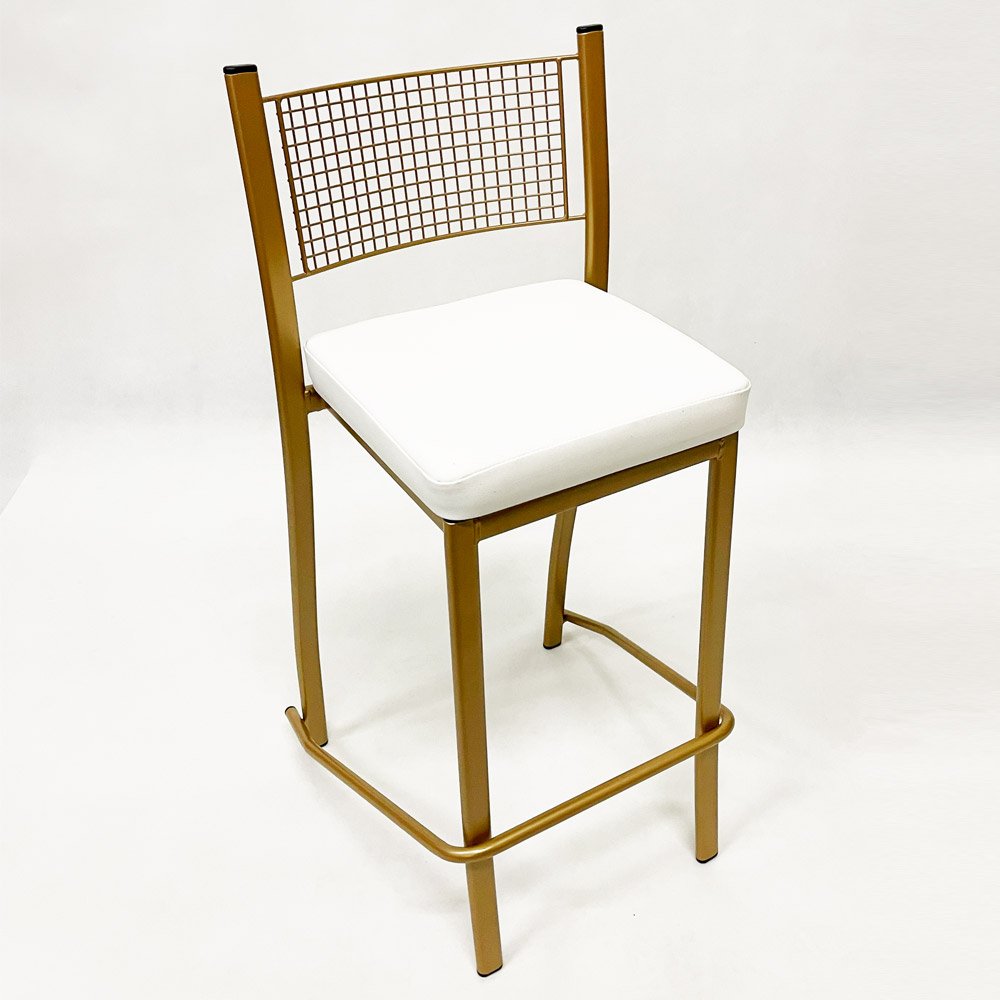 Kit 4 Peças Banqueta Média para Bancada Empilhável cor Dourado Fosco assento branco Altura 65cm - 3