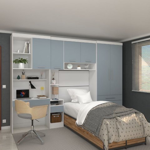 Quarto Modulado Solteiro 313cm 6 Portas 4 Gavetas Alpes Luciane