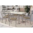 Ver imagem 1 de Sala de Jantar Completa Elba Tampo Madeirado C/ Vidro 160cm e 6 Cadeiras Holanda Niquel/off White -