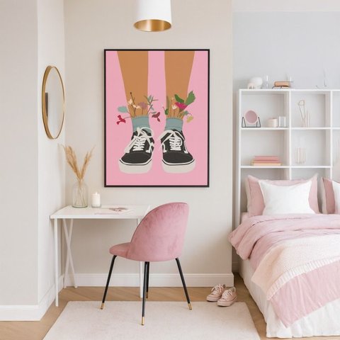 Quadro Canvas Quarto Menina Adolescente 70x50cm Mold Preta