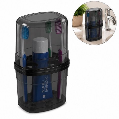 Porta 6 Escovas de Dente com Tampa Organizador Antipoeira para Pasta Dental Banheiro Pia Lavabo Viag