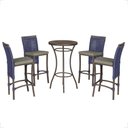 Ver imagem 1 de Mesa Bistrô e 4 Banquetas Roma Marrom Corda Estofado 8 Trama Azul