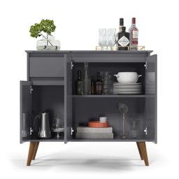 Aparador Buffet Veneza 3 Portas 1 Gaveta Pés Retro -EJ:Cinza - 4
