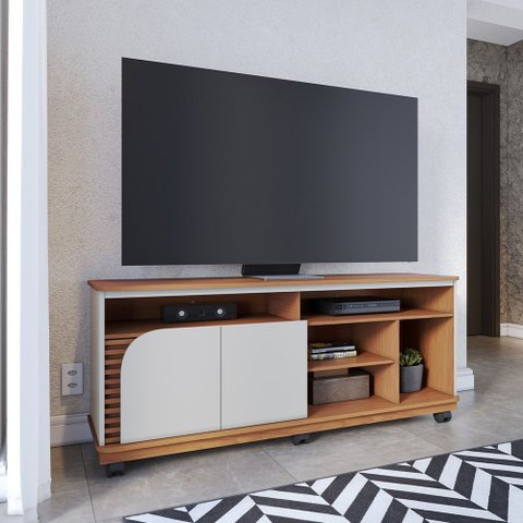 Rack para Sala de Estar TV 65 pol com Rodízios Laguna C04 Freijó Off White - Lyam Decor